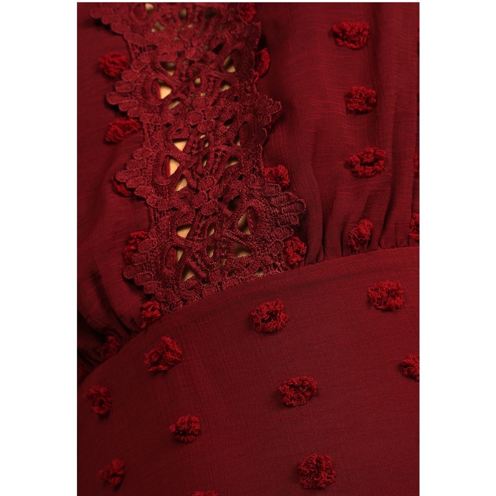 Lulus Lust or Love Wine Red Embroidered Lace Long Dress Size Large NWTS - Picture 4 of 6